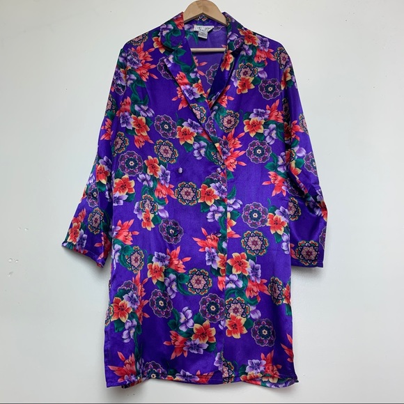 Vintage Purple Floral Button Long Line Jacket Blouse Women’s Size Small - Picture 8 of 9